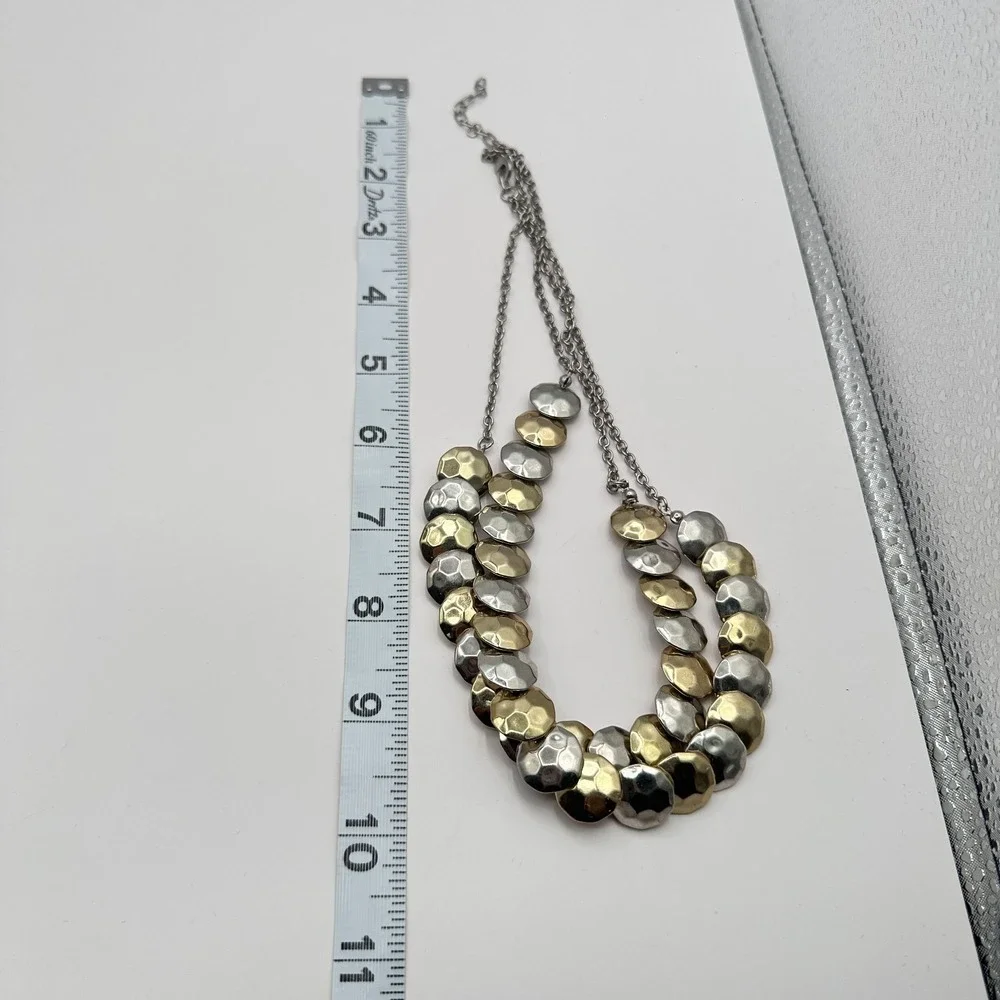 Vintage 90s Hammered Disc Double Strand Necklace Women's Classic Jewelry